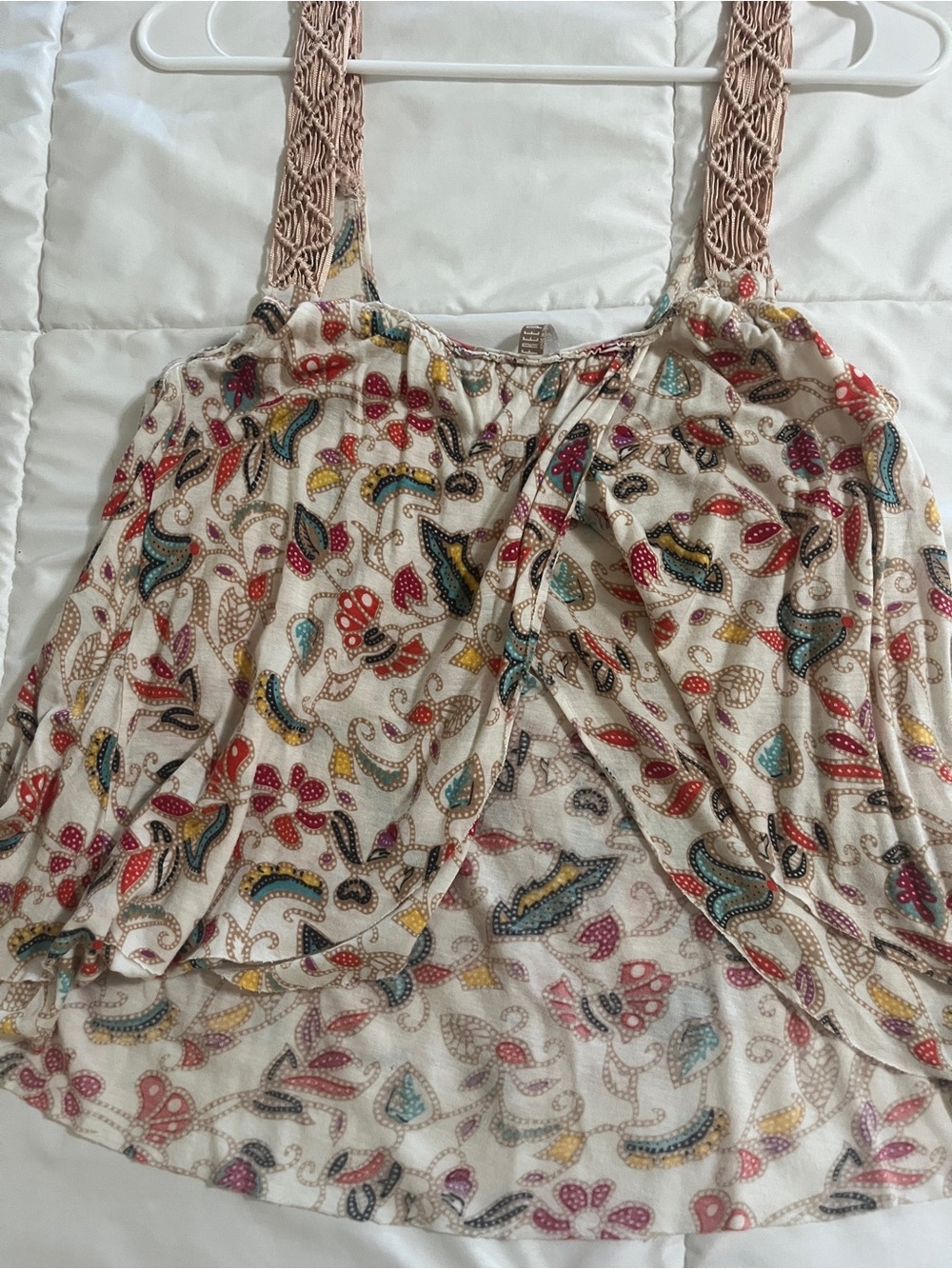 Boho Floral Print Crochet Strap Tank Top with open back